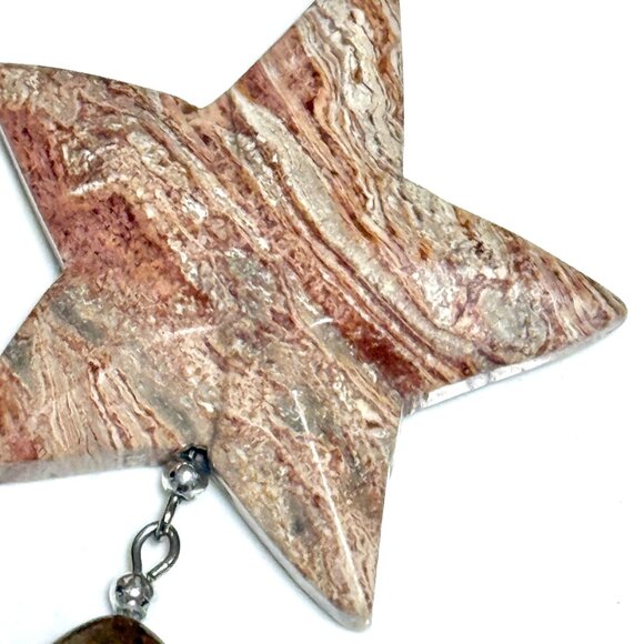 2/$20, Earthy Crazy Lace Agate Star Necklace, Genuine Gemstone Cord Necklace - Picture 5 of 14